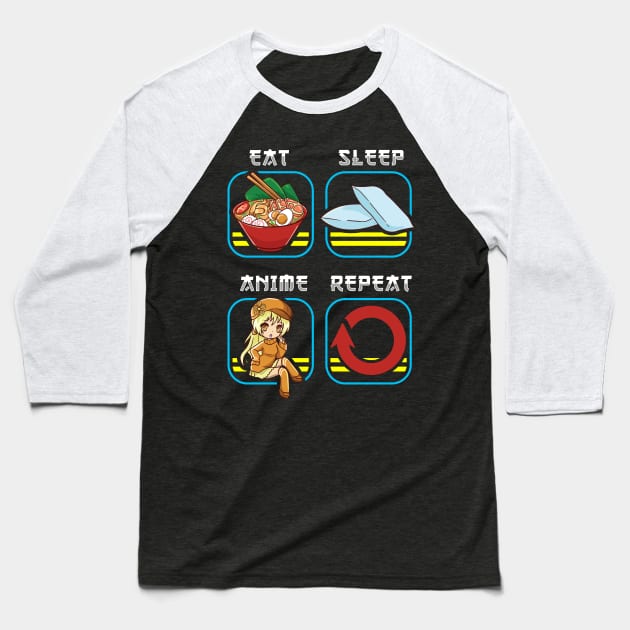 Eat Sleep Anime Repeat Cute Anime Obsessed Baseball T-Shirt by theperfectpresents